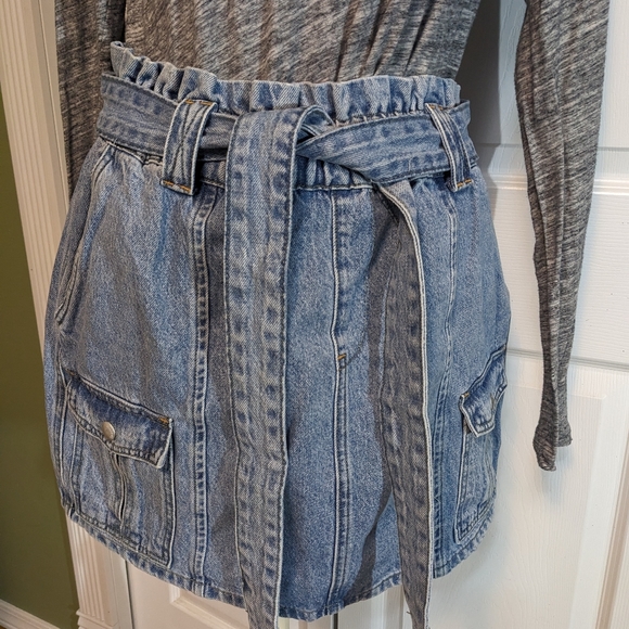 BlankNYC moon river denim mini belted paperbag skirt Large Y2k - Picture 1 of 9